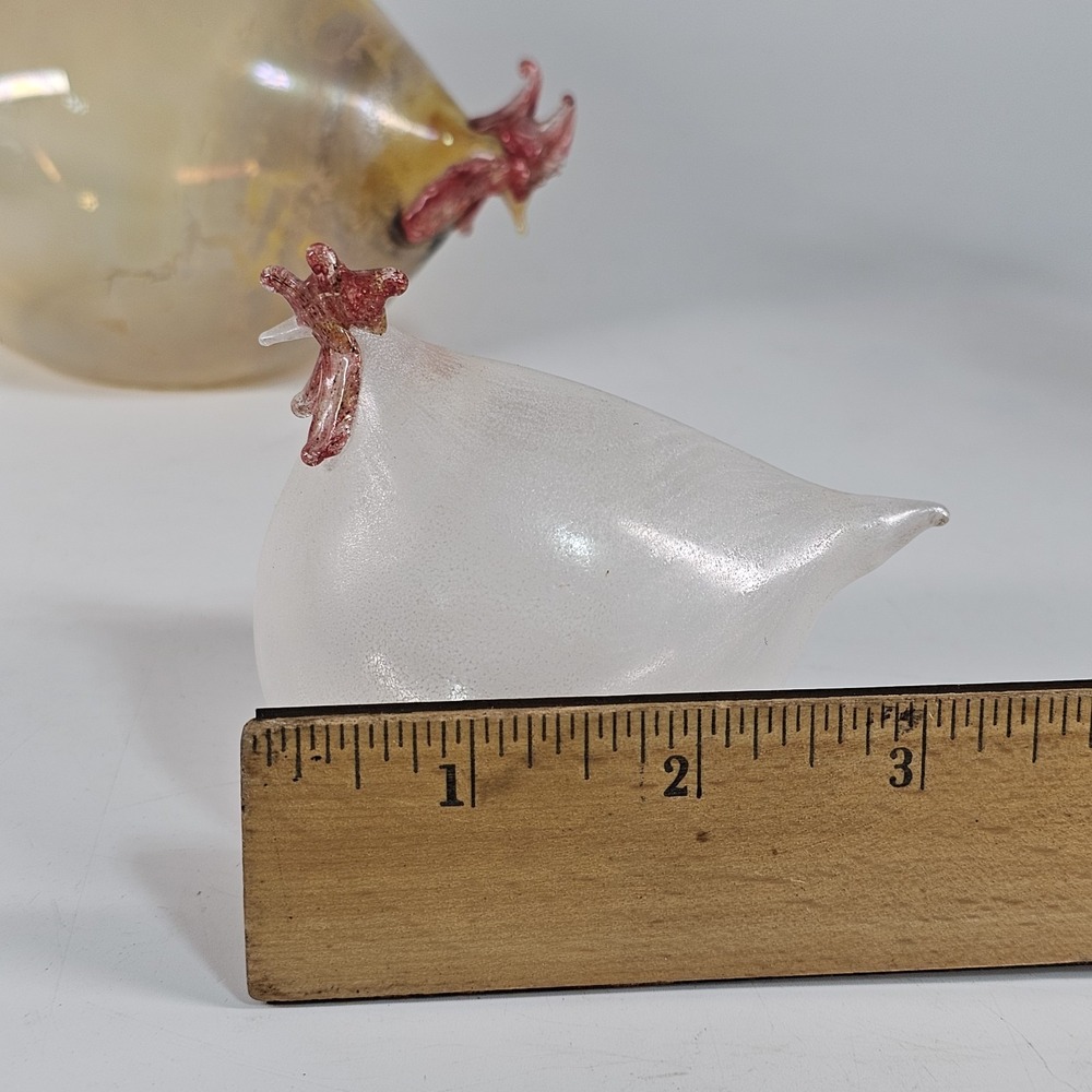 Vintage Rene Burri Mundgeblasen Blown Art Glass Hen Rooster Figurines Lot Of 3 - Picture 14 of 16